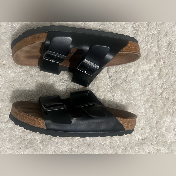 Birkenstock Arizona Slide Sandal - Black Leather/ Size 38 or US 7.5 - Picture 2 of 6